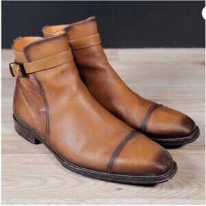 Mezlan Boots Mens Size 9 Brown Cap Toe Leather Side Zip Strap Spain Dress Shoes